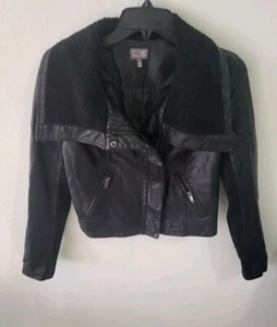 Cusp By Neiman Marcus Moto Style Black Leather Jacket Double Collar Size S - Picture 1 of 7