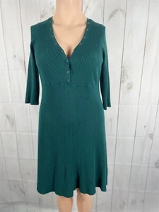 Torrid Emerald Green Snap Button Front Ribbed 3/4 Sleeve Sweater Dress - Size 1 - Picture 1 of 4
