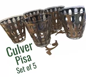 CULVER PISA Old Fashioned Low Ball Whiskey Rock Glasses MCM BARWARE Set of 5 - Picture 1 of 14