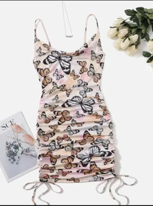 Ruched Bodycon Ladies Elastic Stretch Women Casual Adjustable Length Dress - Picture 1 of 6