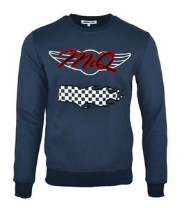 MCQ CHECKERED FLAG VELOUR FELT RACING LOGO SWEATSHIRT ALEXANDER MCQUEEN NAVY - Picture 1 of 4