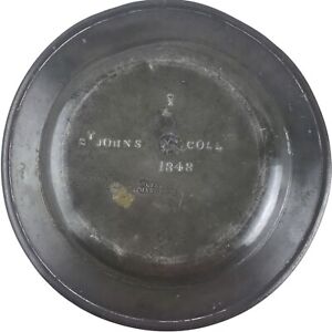 Antique St. John's College Cambridge English Pewter Plate Dated 1848 9-1/2"