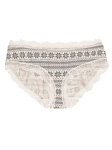 IVORY Modal Blend Fairisle Print Lace Trim Brazilian Knickers - Size 6 to 18 - Picture 1 of 1