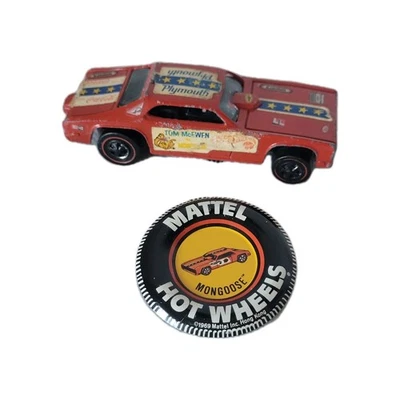 Vintage Hot Wheels Redline Plymouth Mongoose Funny Car 1969 Mattel USA Button - Image 1 of 4