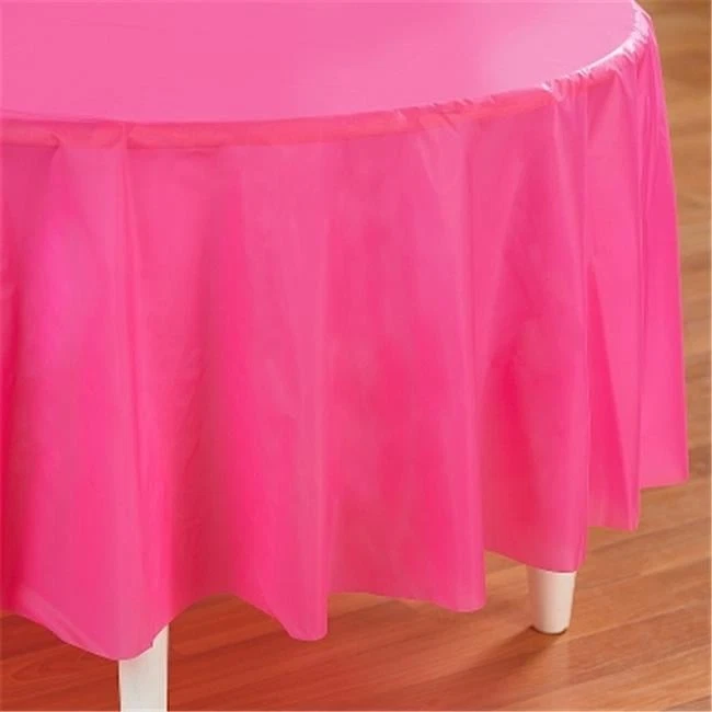 Creative Converting 192620 Candy Pink- Hot Pink Round Plastic Tablecover - Image 1 of 1