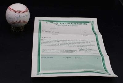 Béisbol firmado por Vince Coleman Rawlings ONL con inscripción automática NL ROY 1985 ZJ20275 Foto 1 de 4