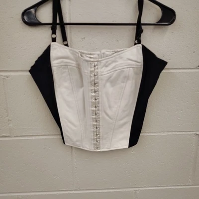 Maxima Wilson's Leather Corset Black & White With Eyehooks and Zip Large - Image 1 of 4
