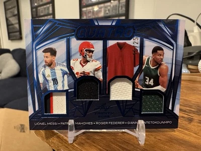 Juego Leaf Trinity Football Quatro 2025 usado Messi Mahomes Federer Giannis #/25 Foto 1 de 2