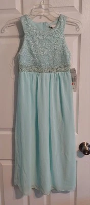 RARE EDITIONS Sleeveless Rainbow Bright Gown Lace Bodice Dress sz 10 Mint - Image 1 of 4