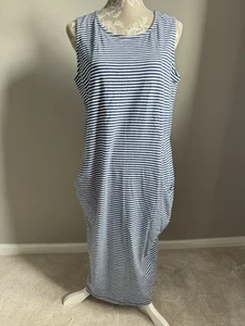 SEASALT 'HALLDRINE DRESS' SIZE 14, COTTON JERSEY, NAVY/WHITE STRIPE, POCKETS - Picture 1 of 11