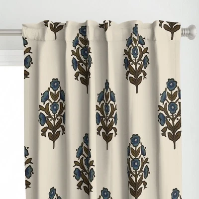 Juego de 2 paneles de cortina personalizados estampados azules florales otoñales florales lágrima Foto 1 de 4