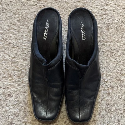 Zapatos sin cordones zuecos de cuero negros para mujer Aerosoles talla 9 Foto 1 de 4