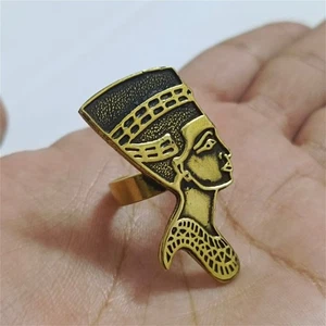 Antik Stil Messing Ring mit Königin Nofretete Design Handarbeit Ägyptischer Juwelier - Bild 1 von 11