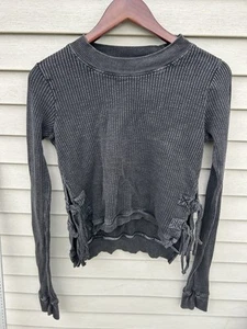 Top termico Free People FP One nero Wesley waffle manica a sbuffo taglia donna S - Foto 1 di 5