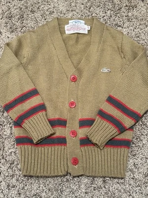 Cárdigan Izod Lacoste Raro Niños Vintage Marrón Rayas Abuelo Suéter Talla 3T Foto 1 de 4