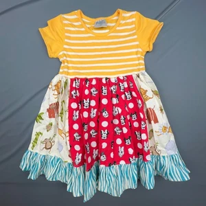 Mimo Boutique Dress Girls 4 Yellow Mickey Mouse Ruffle Disney Colorful Storybook - Picture 1 of 6