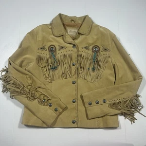 Scully Giacca Donna XL Western Frange Pelle Perline Concho Marrone Scamosciato - Foto 1 di 14