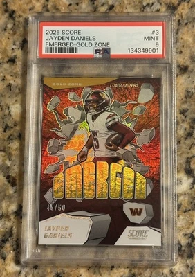 2025 Score #3 Emerged Jayden Daniels Gold Zone /50 PSA 9 Washington Commanders - Image 1 of 2