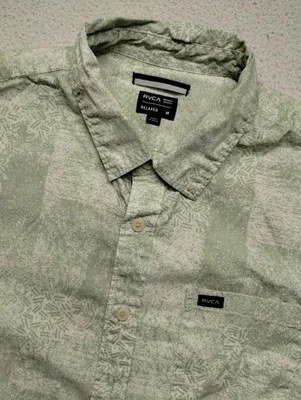 Camisa RVCA Relajada Manga Corta Abotonada Mediana Para Hombre Verde Informal Ligera Foto 1 de 4