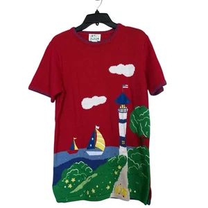 QUACKER Factory Women’s Sz S Vintage Red Lighthouse Nautical Sweater NWT - Picture 1 of 9