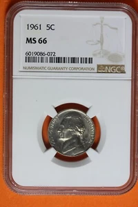 1961- NGC MS66 JEFFERSON NICKEL #B40511 - Picture 1 of 2