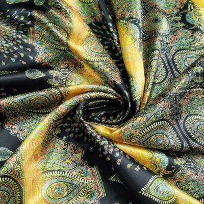 By Yard Retro Dress Shirt Fabric Paisley Print Satin Material For Scarf DIY - Image 1 of 4