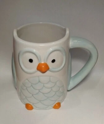 Taza de café TAG OWL - 16 oz - azul claro y blanco ojos grandes apta para lavavajillas Foto 1 de 4