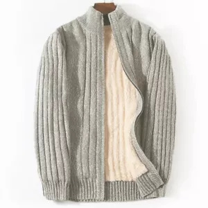 Winter Men's Knitwear Jacket Stand Collar Thicken Fleece Lined Sweater Cardigan - Picture 1 of 17