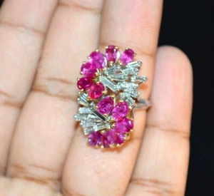 4 Ct Simulated Pear Cut Pink Ruby Women's Cocktail Ring 925 Silver Gold Plated - Picture 1 of 8