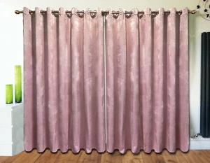 Cortinas de terciopelo de felpa anillo ojal grueso largo ya hecho forrado rubor rosa - Imagen 1 de 12