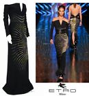 Etro Runway AD Campaign Micro Beaded Black Off Shoulder Dress Gown Italian 44