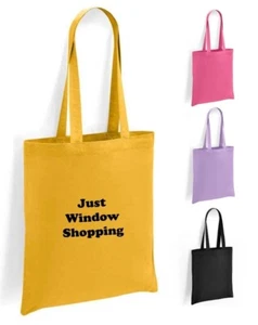 Window Shopping Print Tote Shopping Bag 100% Cotton with long handles - Picture 1 of 11
