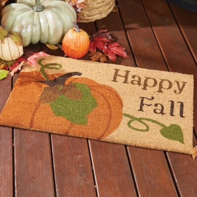 Коврик для двери Happy Fall уличный натуральный койр винил осень осень Хэллоуин тыква - Изображение 1 из 2