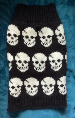 Dog Black and White Skull Sweater- see pictures with measurements - Image 1 of 4