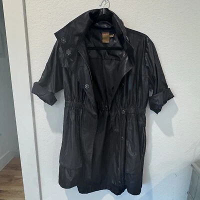 Ali Ro Black Anorak Rain Jacket Hood Womens 2 Long Utility  - Image 1 of 4