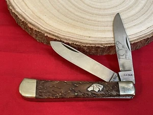 Vintage KA-BAR Dog Head 2-Blade Folding Knife Stag Handles - Picture 1 of 14