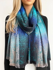Womens Long Bright Rainbow Multi Colour Paisley Scarf Pashmina Scarves Shawl - Picture 1 of 89
