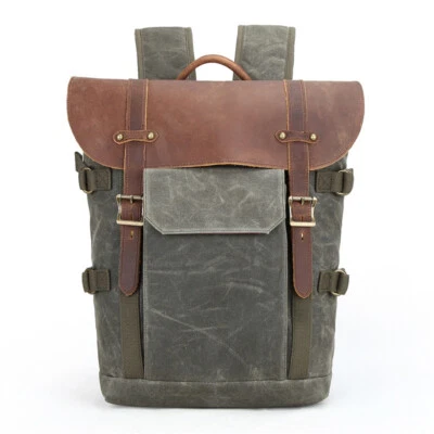 Canvas Leather DSLR Camera Backpack Bag Rucksack Case Laptop or Canon Nikon Sony - Image 1 of 4