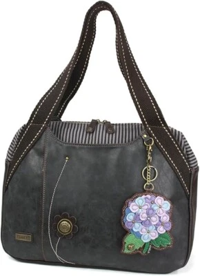 New Chala Bowling Zip Tote shoulder Large Bag BLACK Coin Purse  HYDRANGEA Flower - Image 1 of 4