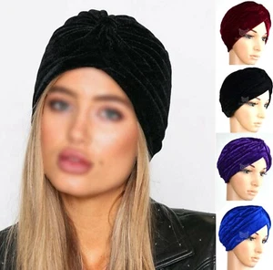 New Velvet Turban Stretchy Cap Hijab Headband Bandana Wrap Plain Hair Loss Chemo - Picture 1 of 10