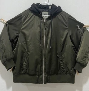 Women's Levi Strauss Full Zip Hooded Bomber Jacket Size 1X Quilted Inside Green - Picture 1 of 10