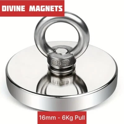 DIVINE TECH MAGNETS Neodymium Fishing Magnets Super Strong Pull Magnet Force D16mm With 6KG Pull