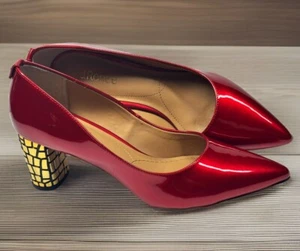 J Renee Red Glow Patent Leather Gold Block Heel Pump Slip On Pointed Toe Sz 11 - Picture 1 of 17