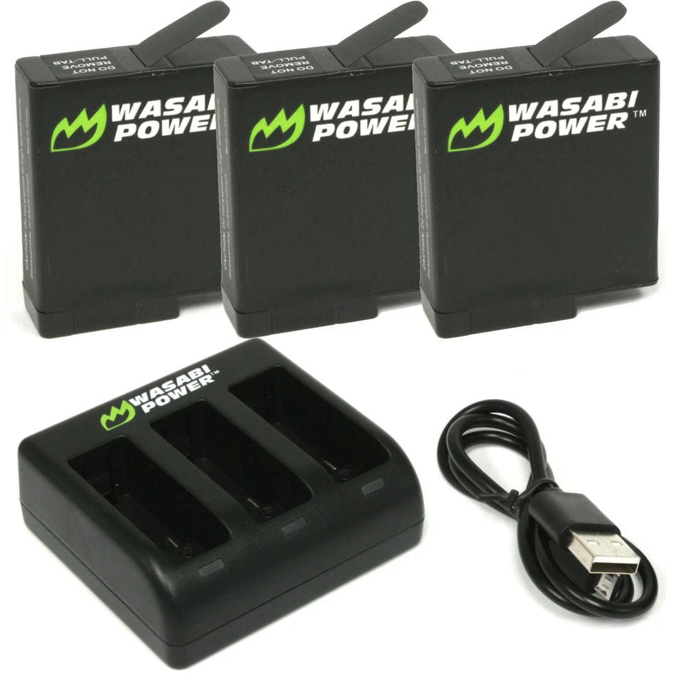 Wasabi Power Battery (3-Pack) and Triple Charger for GoPro HERO7 Black, HERO6,