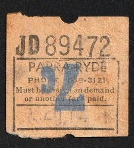 BILLETE DE AUTOBÚS VINTAGE PARRAMATTA - SERVICIO DE AUTOBÚS RYDE WESTERN SYDNEY NSW 7 CENTAVOS - Imagen 1 de 2