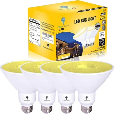 4 Pack PAR38 Amber Yellow LED Bug Light Bulb Outdoor LED Flood Light Bulb 17W 17 - Image 1 of 4