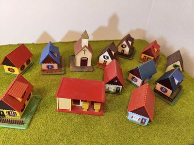 14 H0 Faller Häuser Für Modelleisenbahn 60er Jahre Kirche Tankstelle - Bild 1 von 4