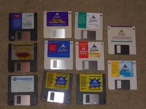 11 - 3.5" Vintage Floppy Disks - AOL, GEnie, GNN, CompuServe Program Disks - Picture 1 of 12