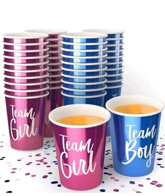 Team Boy Team Girl Gender Revea 20 Pcs Blue & 20 Pcs Pink 12oz Paper Cups New - Image 1 of 3