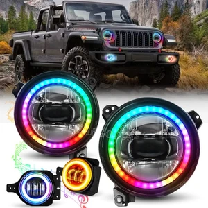 Combo de faros LED halo RGB de 9" + luces antiniebla de 4" para Jeep Wrangler JL Gladiator - Imagen 1 de 15